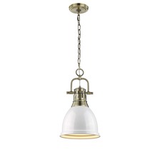  3602-S AB-WH - Duncan Small Pendant with Chain in Aged Brass with a White Shade